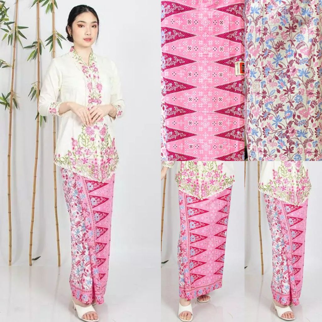 Rok Batik Sogan Tumpal Betawi Span Putih Pink Bahan Katun Adem