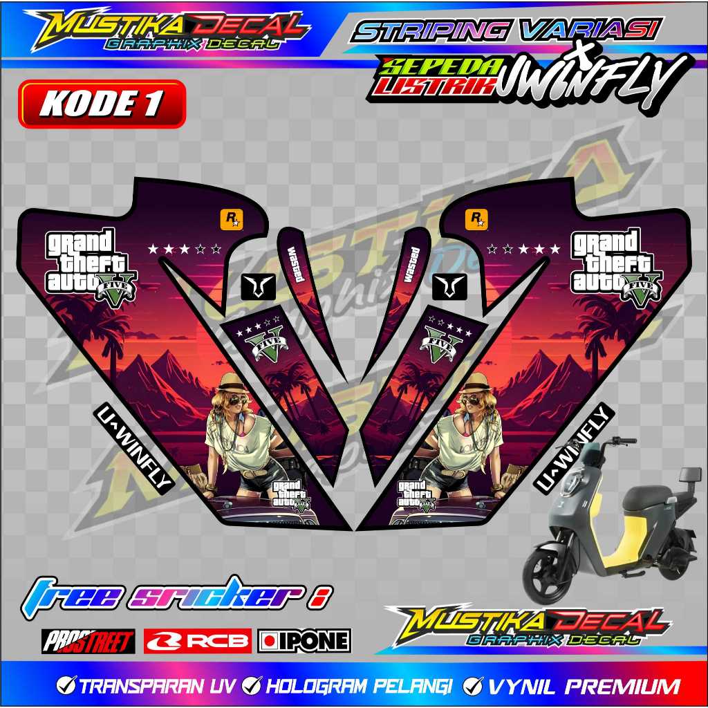 STRIPING VARIASI SEPEDA LISTRIK UWINFLY - GTA EDITION / STICKER LIST VARIASI SEPEDA LISTRIK UWINFLY