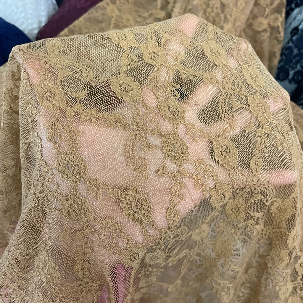 kain tulle brokat - kain tulle brokat street motif bunga premium - warna soft mocca - kain brukat mo