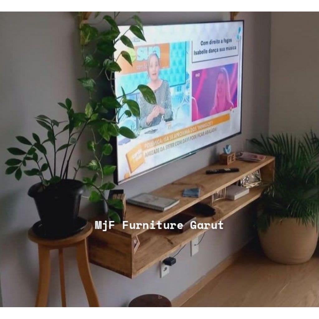 Rak Tv Gantung Kayu mahoni asli/Rak tv dingding/Meja tv dinding minimalis/Rak Tv Led gantung Minimal
