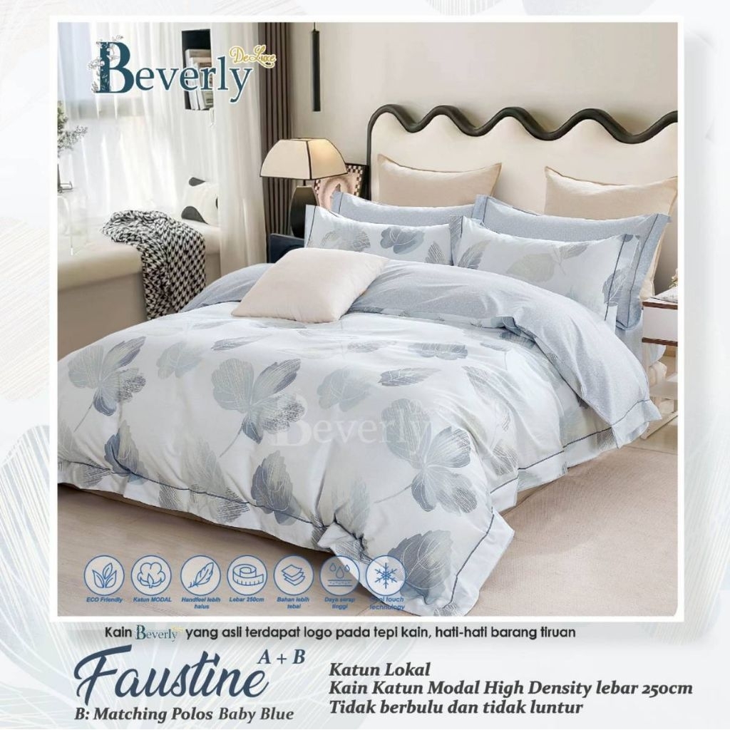 Bedcover + sprei anti geser katun Beverly motif FAUSTINE  || 2 variasi motif bunga besar (A) dan bun