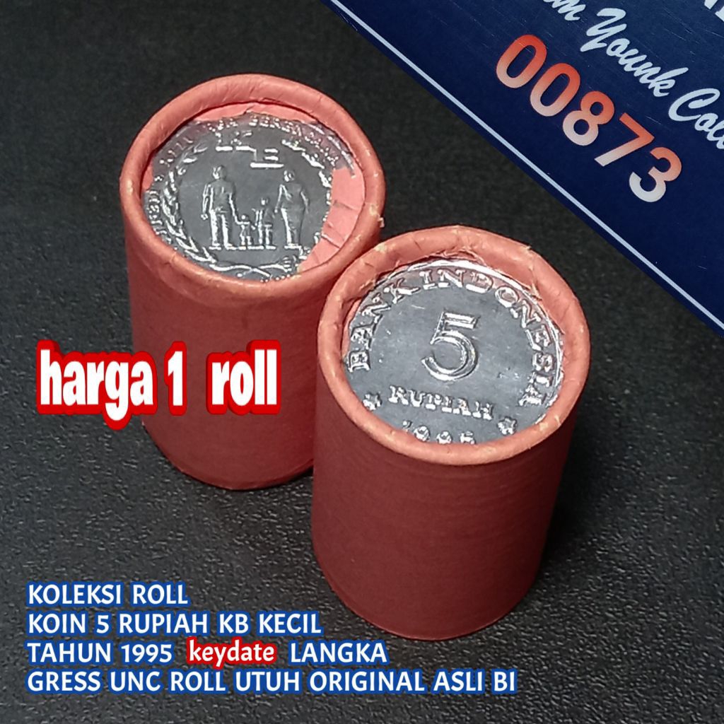 UKI0095Coin 5 Rupiah KB Kecil Thn 1995 Keydate/Langka Gress Unc Original Asli BI Harga Per-Roll