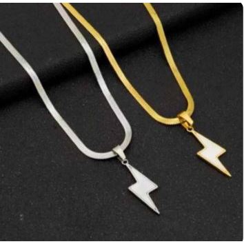 TERBARU - Kalung Titanium Liontin Petir Pria Wanita Anti Karat / Kalung Model Belut Gepeng Liontin P