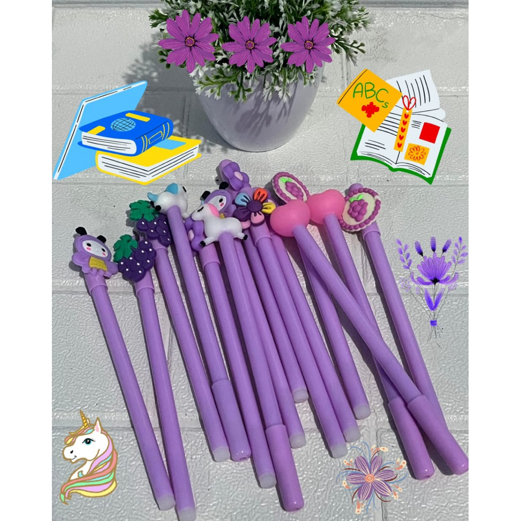 

pulpen/pena karakter set isi 5 Pcs warna ungu