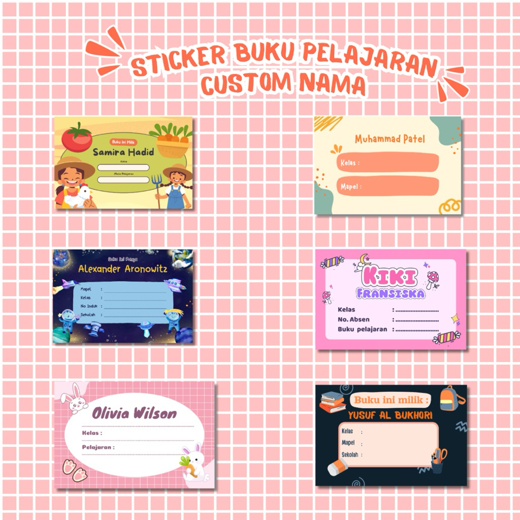 

[20 pcs] sticker label buku pelajaran anak atau mapel custom nama