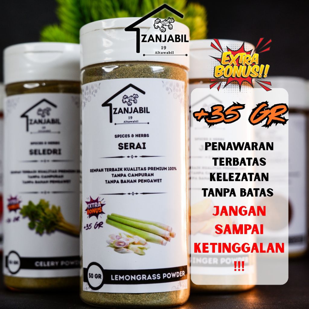 

Serai Bubuk Organik Bumbu Dapur Zanjabil 50gr + Gratis 35gr Rempah Dapur Herbal Alami