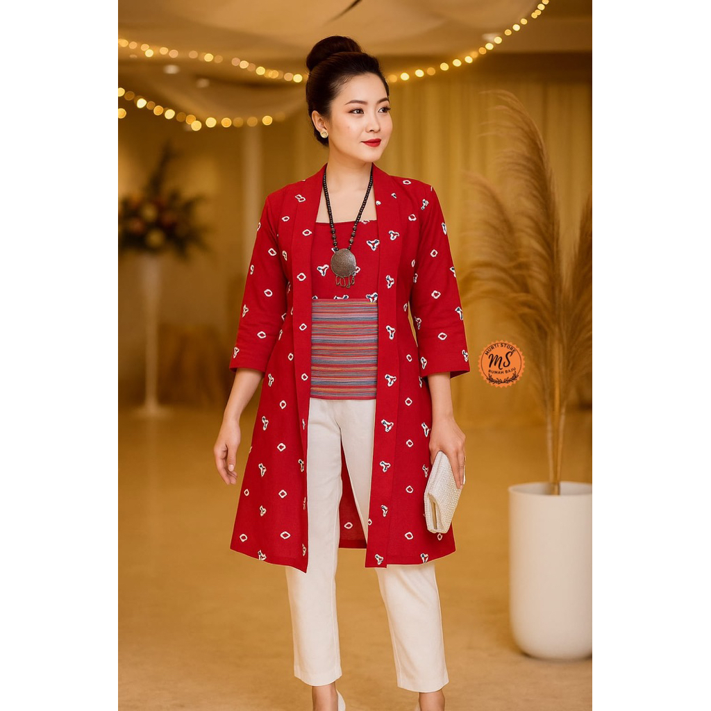 Tunik Kuburu Jumputan Ori Mix Tenun Lurik