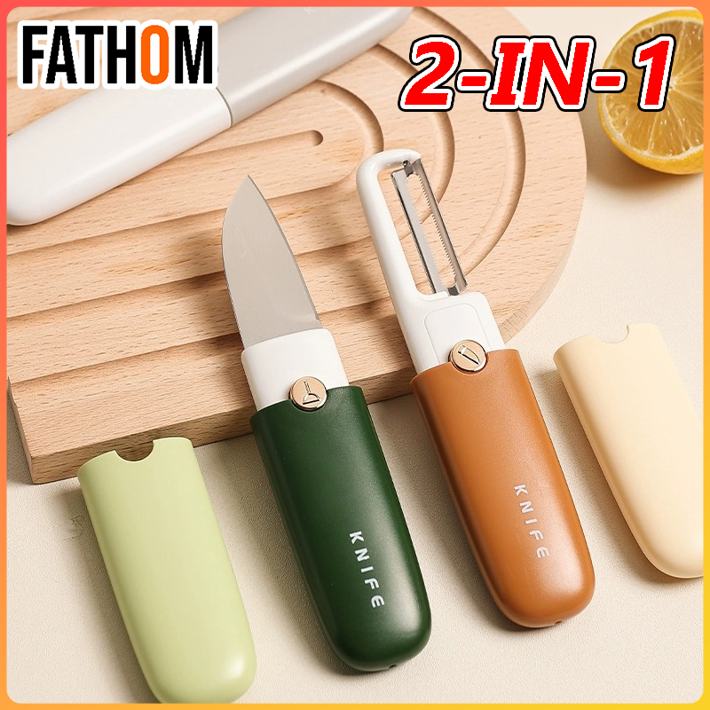 Pisau Buah Pisau Kupas 2-in-1 Khusus Dapur Alat Pengupas Dua Mata Pisau dalam Satu Gagang Lipat Port