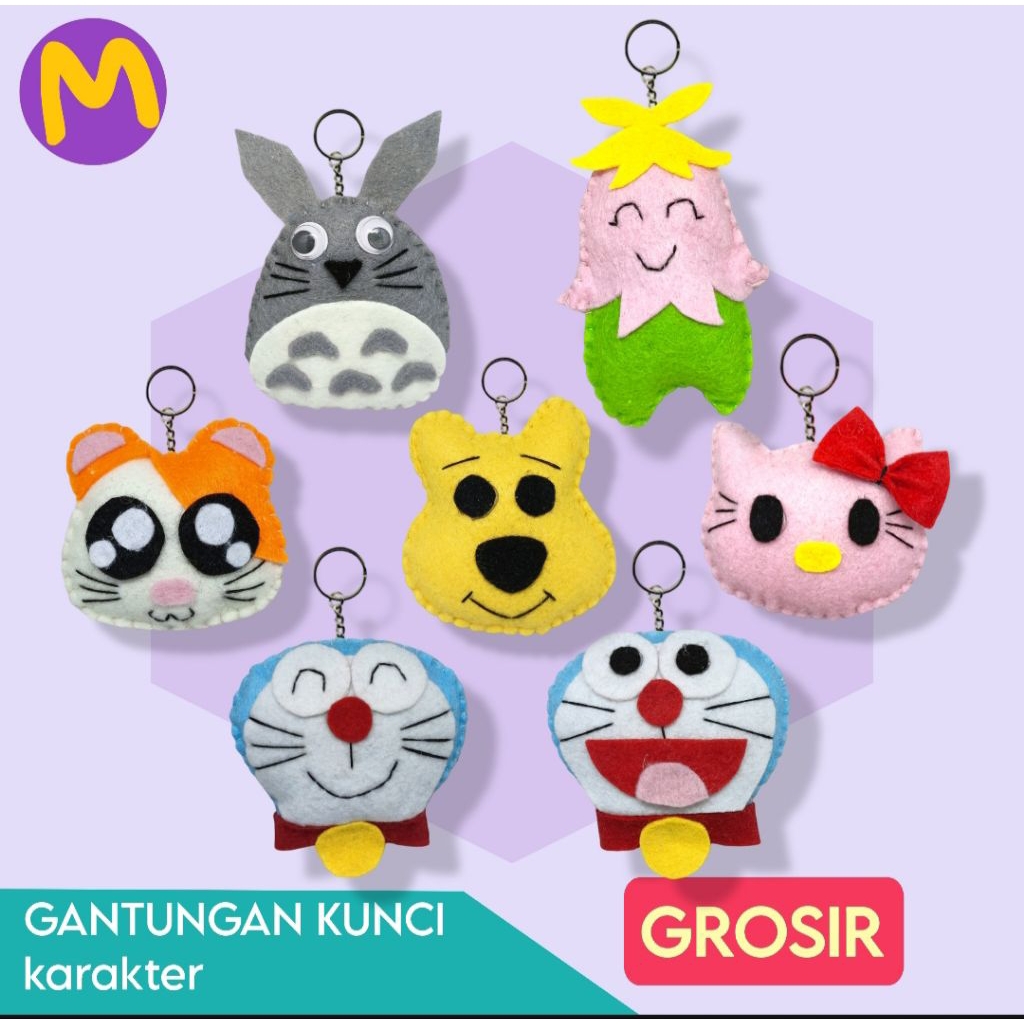 Gantungan kunci lucu / Gantungan tas / Sovenir flanel aneka karakter kartun / doraemon / hamtaro / l