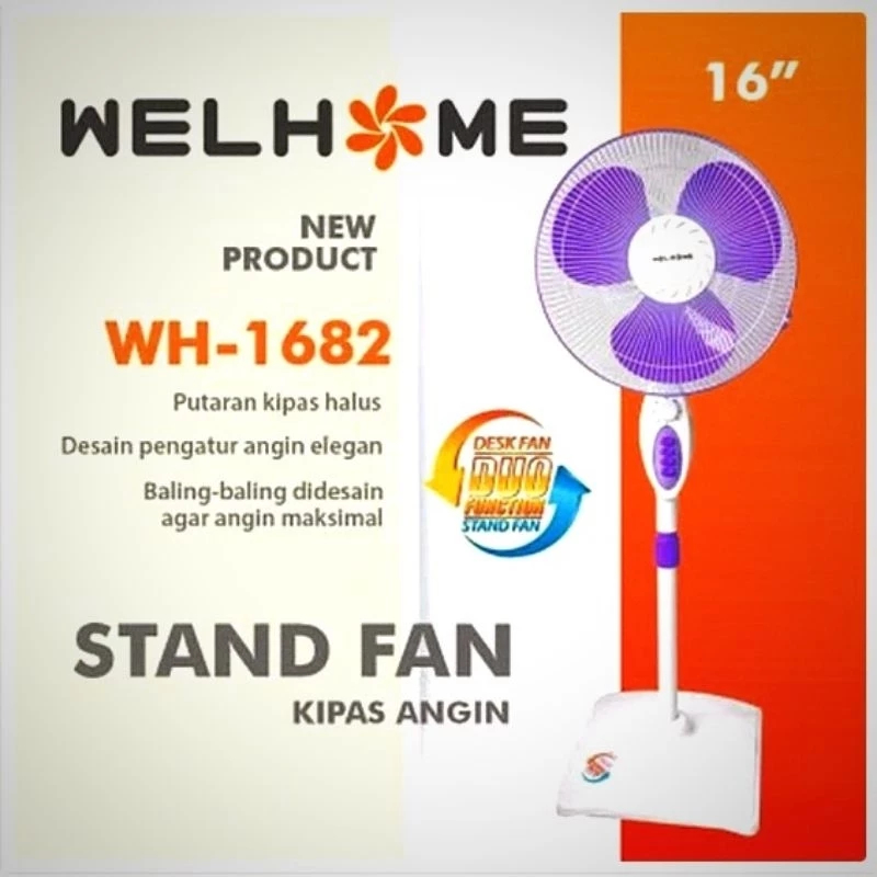 Kipas Angin 2in1 Welhome WH 1682 Berdiri Meja Desk Stand Fan 16inch 16 inch “ 16”