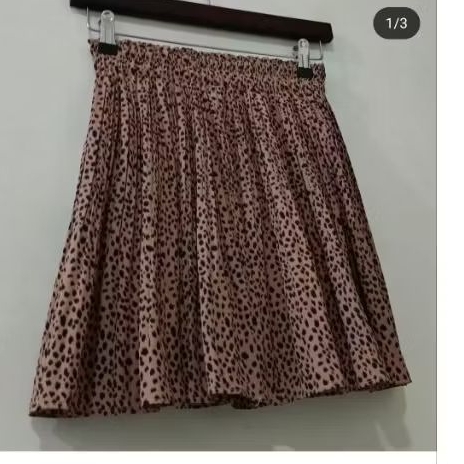 Rok Mini Skirt Corak Macan Leopard Plisket Pinggang Karet Murah