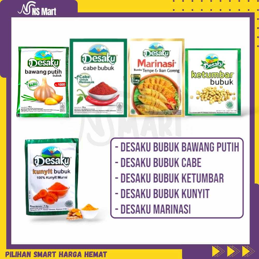 

Desaku Bumbu Marinasi Ayam Tempe Ikan / Ketumbar / Kunyit / Bawang Putih / Cabe Bubuk All Varian Rasa 1 Renceng