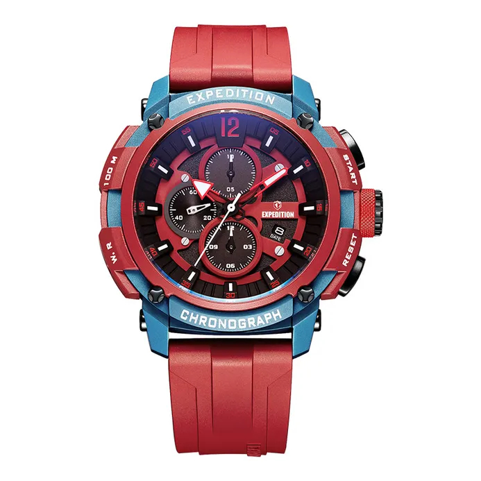 Expedition Chronograph E 6781 MC RUBBARE Men Two Tone Dial Red Rubber Strap