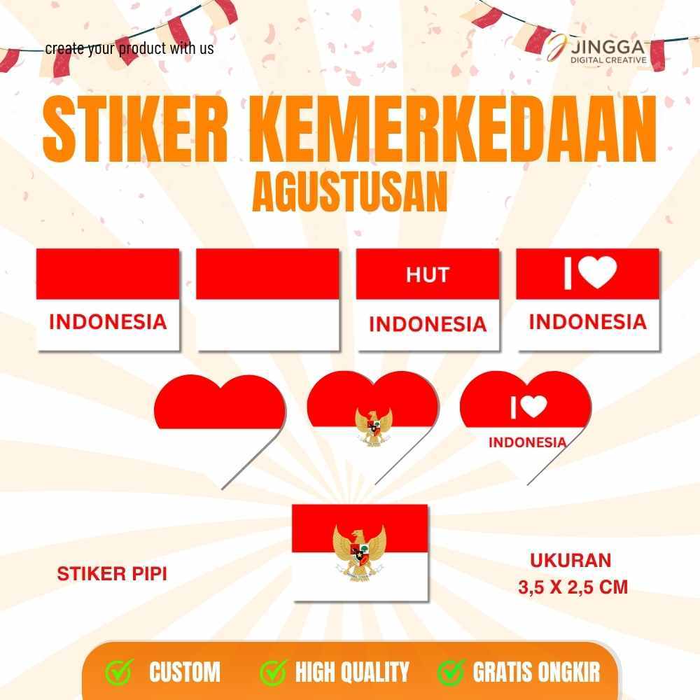 

[JINGGA] Stiker Pipi Merah Putih 140 Pcs | Sticker Bendera Pipi | Stiker Tempel Pipi | Stiker Kemerdekaan ukuran 2,5 x 3,5 cm