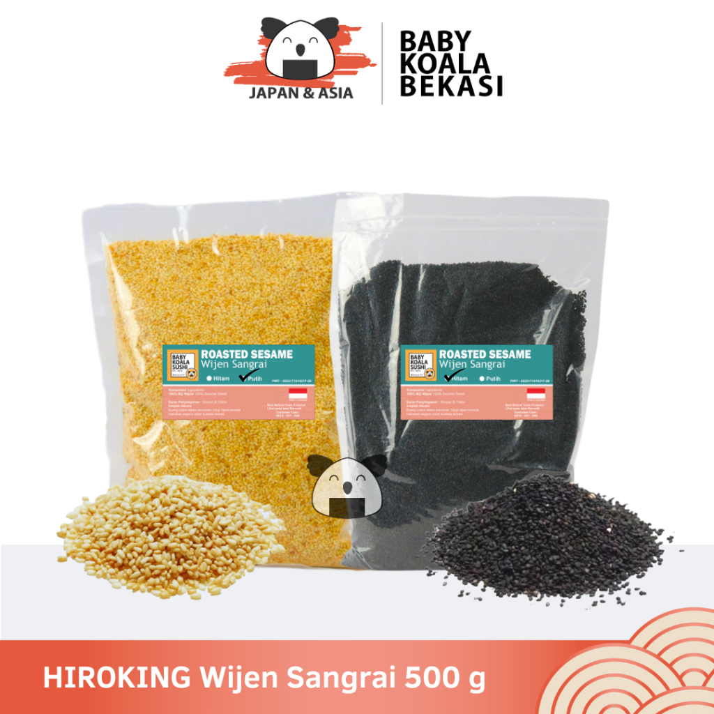 

HIROKING Biji Wijen Putih & Hitam Sangrai 500 g Halal │ Roasted White Sesame Seed for Sushi Ramen -BKB