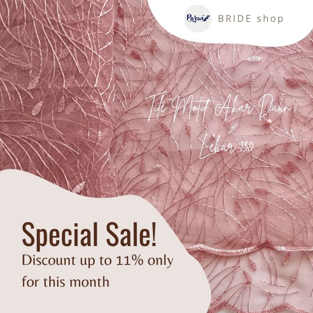 DISKON 11% Kain Tile Motif Kembang – Bahan Brokat Transparan Elegan untuk Gaun & Kebaya