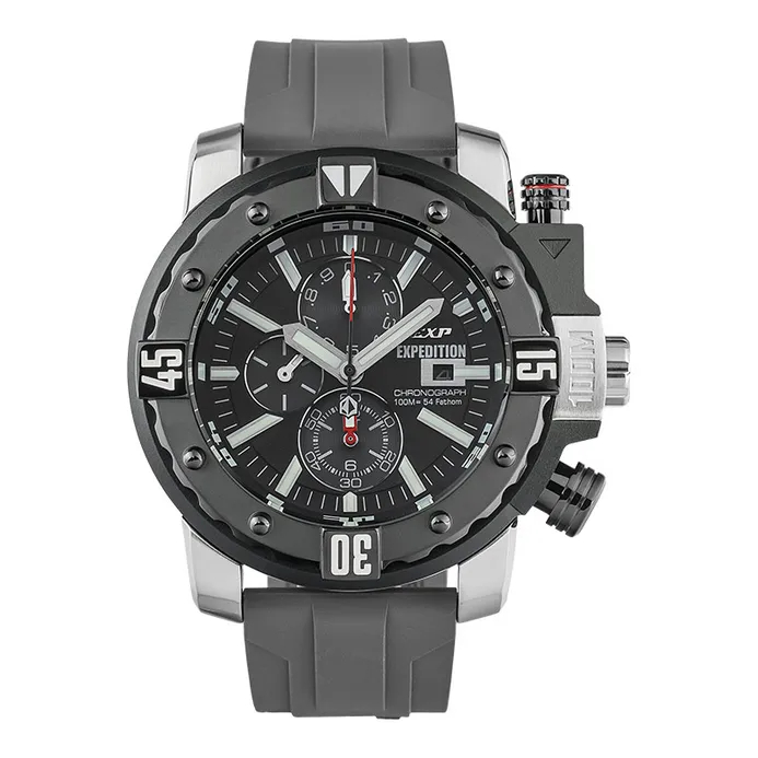 Expedition E 302 MC RTBBA Chronograph Black Dial Grey Rubber Strap