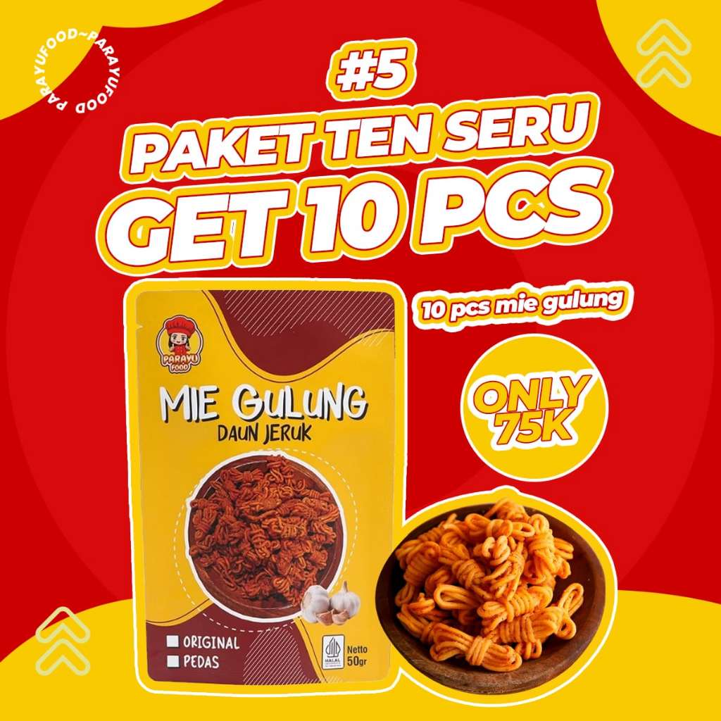 

Parayu Food - Paket 10 PCS Mie Gulung Milung Cripsy Daun Jeruk 50 Gram