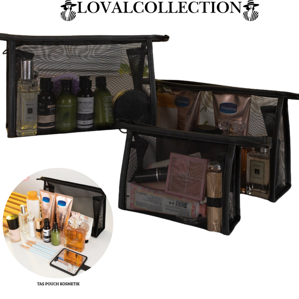 LC TAS POUCH KOSMETIK H637 TAS KOSMETIK TRANSPARAN JARING POLYSTER WASHBAG POUCH TRAVEL MAKEUP BAG O