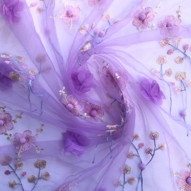 3D Flower Embroidery Tulle | Aesthetic Soft Tulle | Wedding Fancy Flower Tulle | Kain Tulle Cantik i