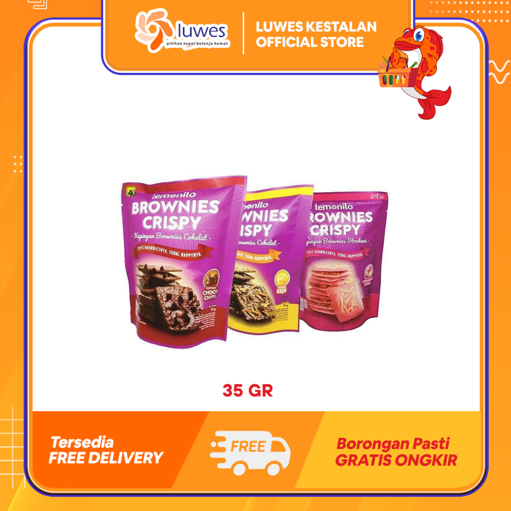 

Lemonilo Brownies Crispy 35gr Keju / Choco Chips Snack Sehat Yang Tinggi Serat & Bebas Gluten