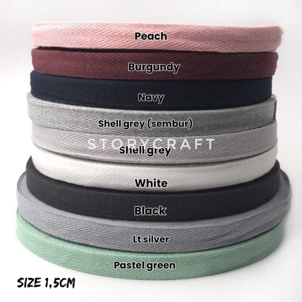 

1 ROLL - TWILL TAPE KATUN 1.5 CM / PITA GULING / PITA KATUN POLOS / TWILL TAPE POLOS