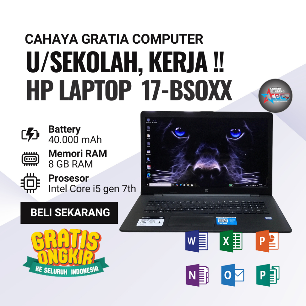 HP LAPTOP  17-bsoxx CORE I5-7200U RAM 8GB SSD 256GB 2.7GHz