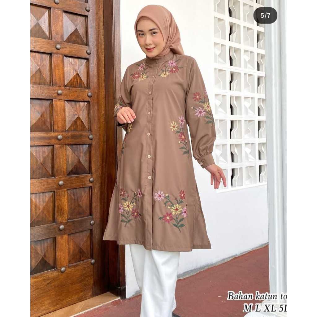 Tunik Terbaru Dan Terlaris Bordir Strimin Bahan Katun Toyobo