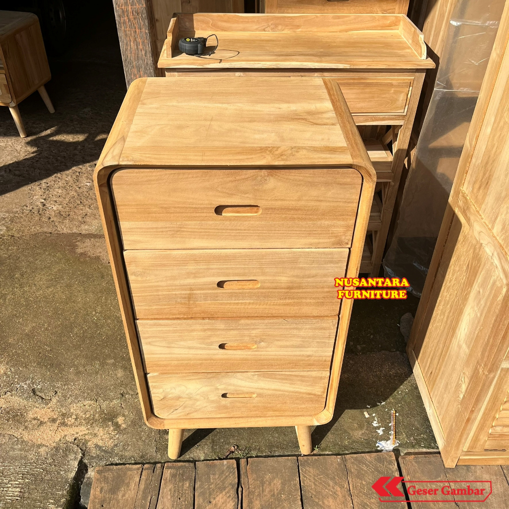 Lemari Nakas Laci Kayu Jati 4 Tingkat Minimalis - Chest of Drawer Modern Jepara - Furniture Kayu Sol