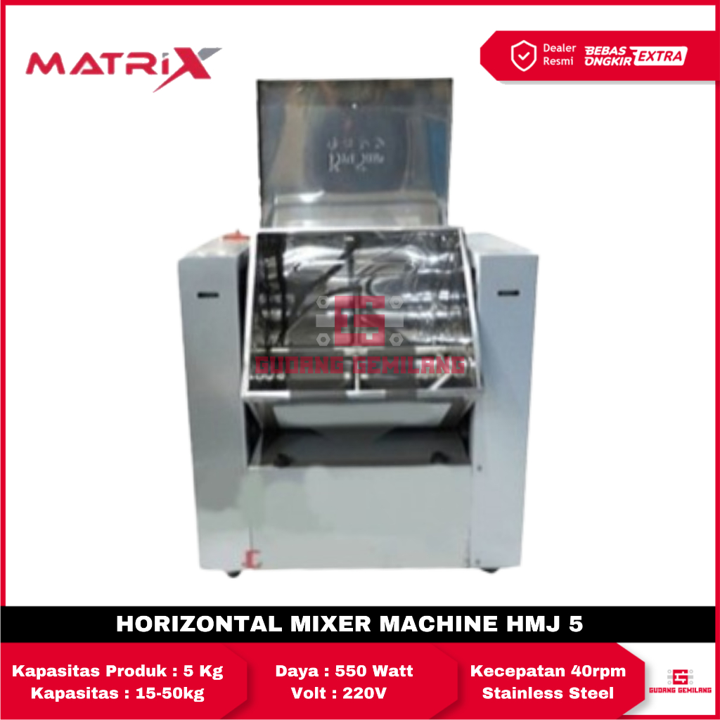 Horizontal Mixer Mesin Pengaduk Adonan Mie Pempek Cireng Dimsum Matrix HMJ 5 Kg