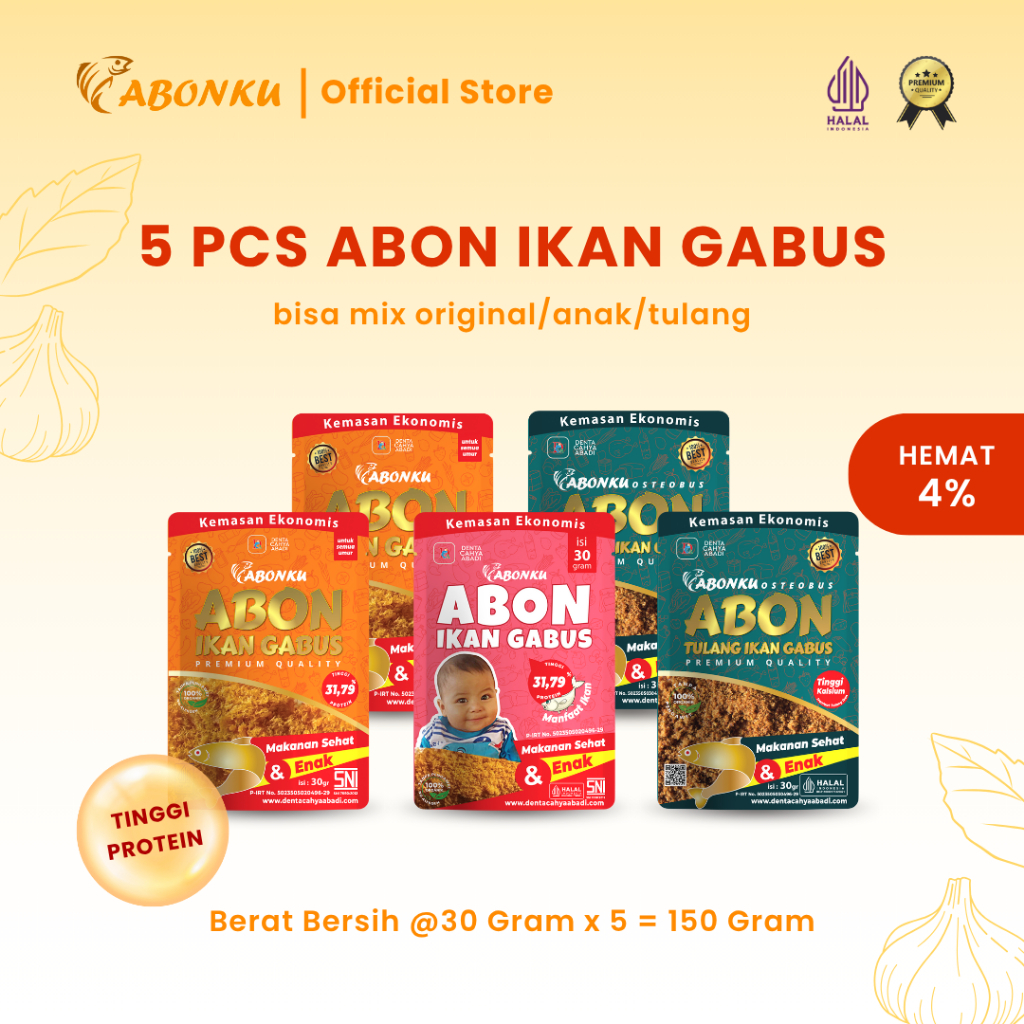 

Abonku Abon Ikan Gabus Asli untuk Semua Umur Tanpa Bahan Pengawet Paket Hemat Mix 5 pcs