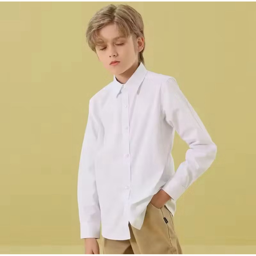 Kemeja anak laki laki lengan panjang usia 4-6 tahun putih polos hem anak laki laki baju anak