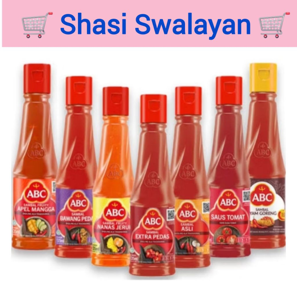 

ABC SAMBAL/ TOMAT/ KECAP botol 135 ML - Pedas/ Ekstra/ Bawang/ Fruity/ Ayam Goreng/ All Varian