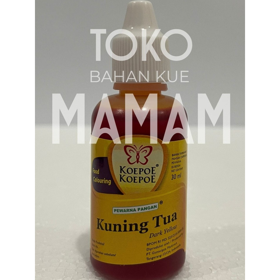 

Pewarna Makanan Kuning Tua Cair 30ml – Kupu-Kupu / Koepoe-Koepoe – Food Grade Halal