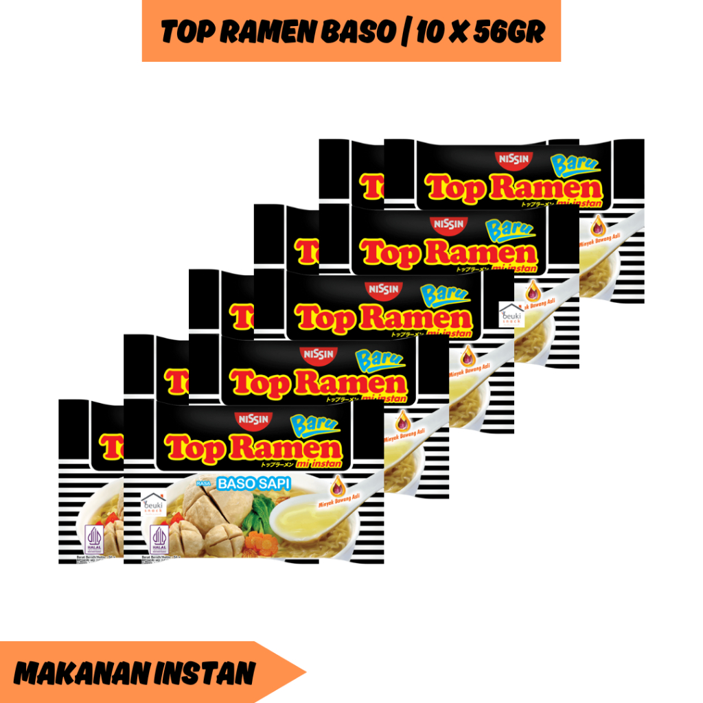 

10PCS Nissin Top Ramen Mie Instan Kuah Rasa Baso Sapi Bungkus Biru