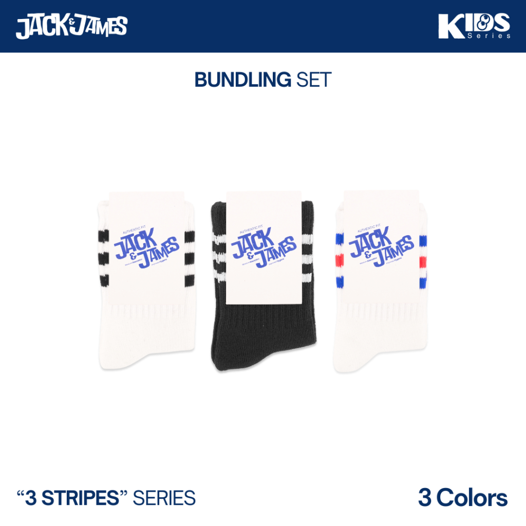 JACK & JAMES Paket Bundling Kaos Kaki Anak 3 Warna Stripe 3 Series