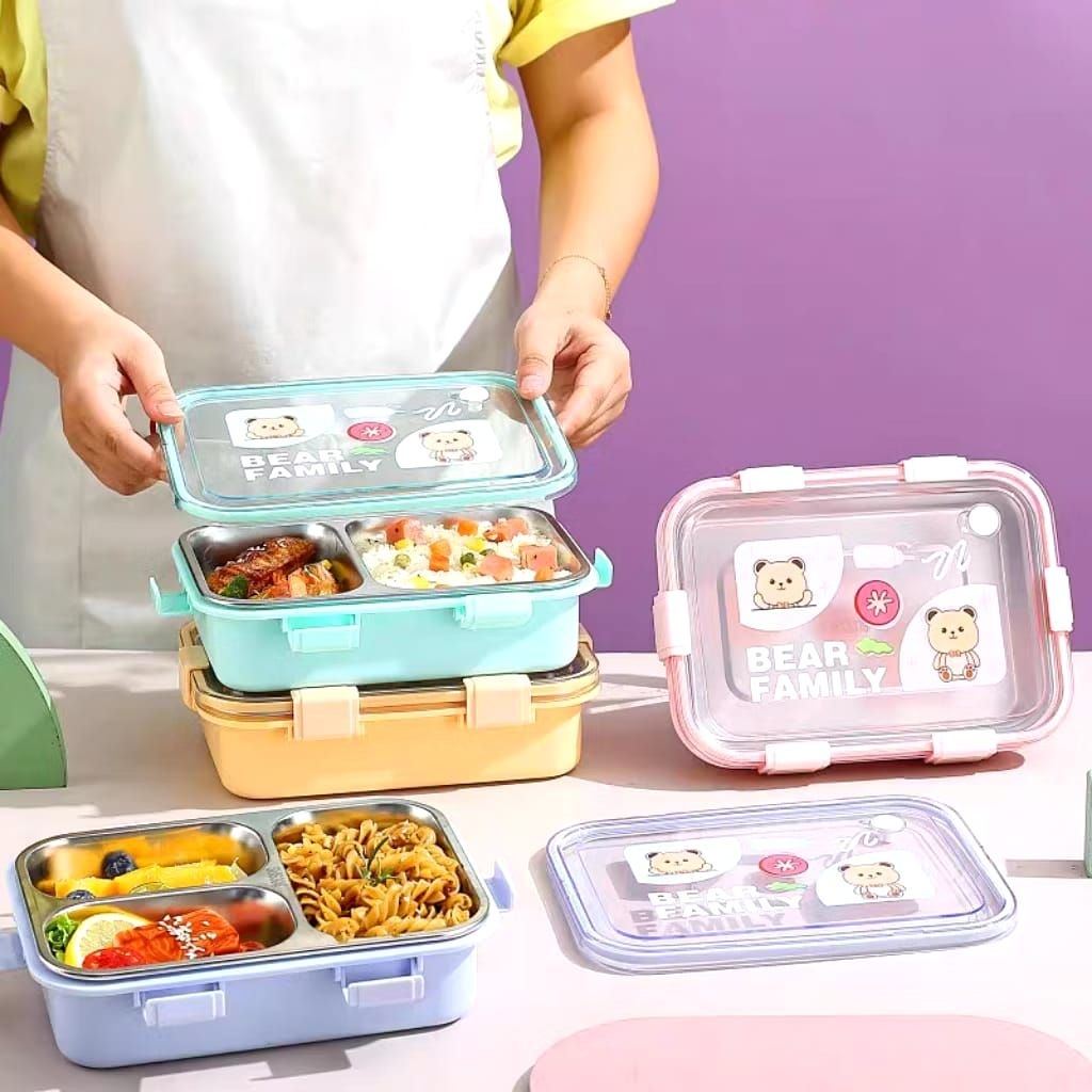 Lunch Box Stainless Kotak Makan Anak Kotak Bekal Anak Sekolah Bahan Stainless Free Sendok dan Sumpit