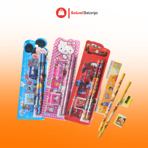 

SolusiBelanja_jkt Stationery Set 5 in 1 Alat Tulis Anak Sekolah Penghapus Penggaris Pensil Serutan Karakter Lucu Random Y9011