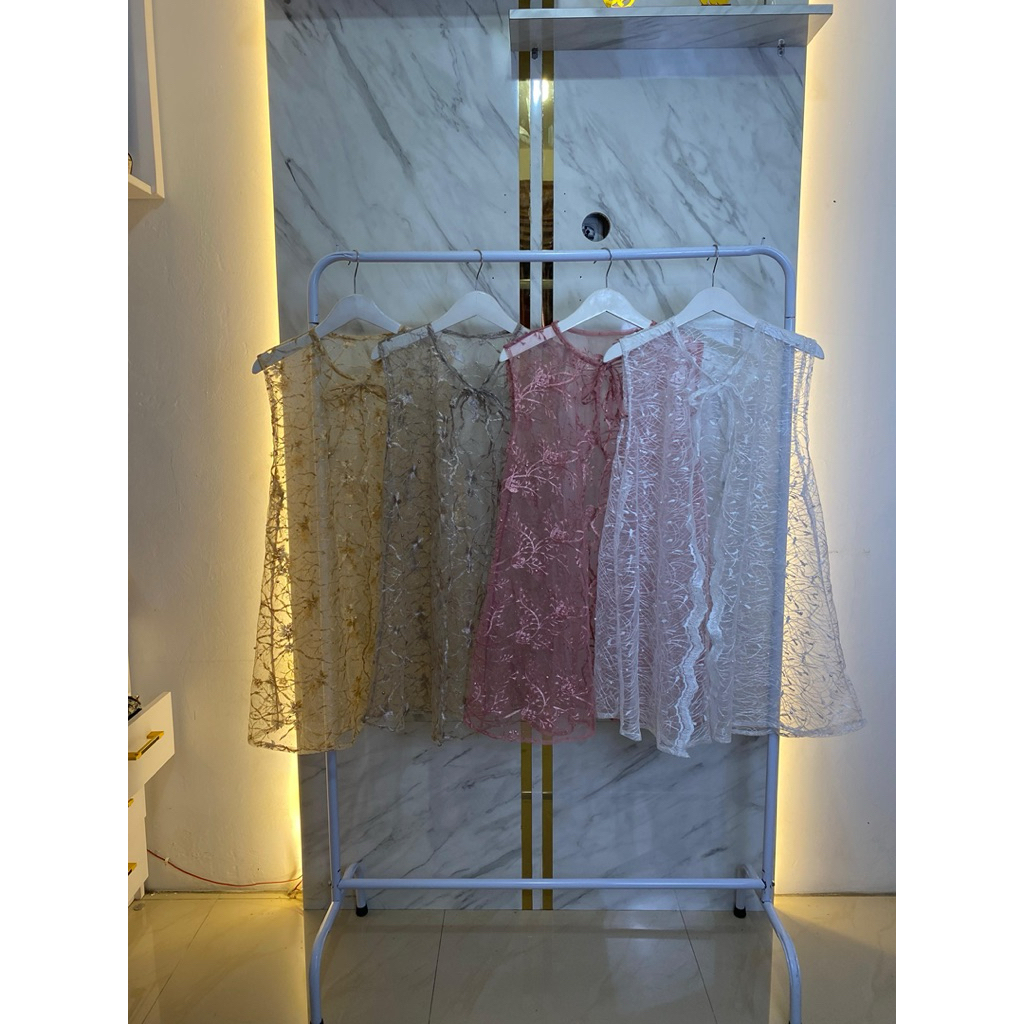 Outer Brukat Kebaya - Luaran Baju Kebaya Wanita - Brukat Tille Premium brukat tule mutiara tanpa len