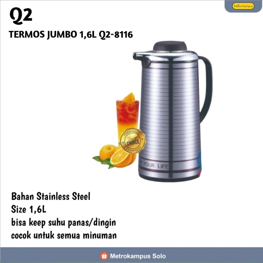 [Q2] TERMOS JUMBO 1,6L Q2-8116/TERMOS STAINLESS STEEL