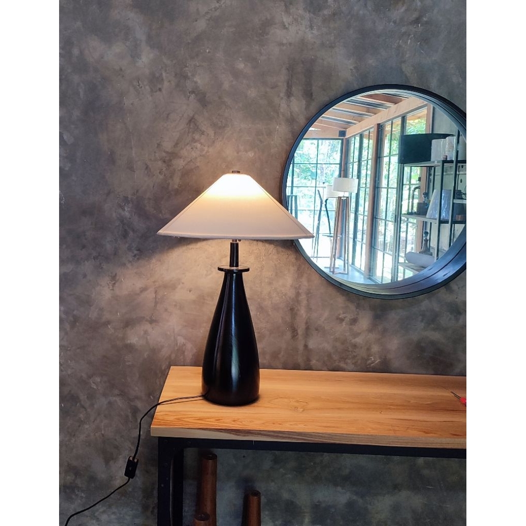 lampu meja kayu antik bed side table lamp