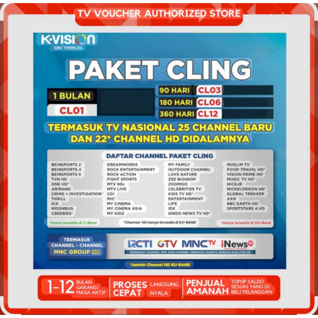 PAKET CLING 6 BULAN BISA DISEMUA RECEIVER K VISION