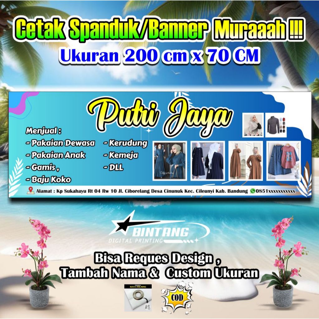 Spanduk Banner Fashion / Banner Jual Pakaian / Banner Toko Ukuran 200 cm x 70 cm