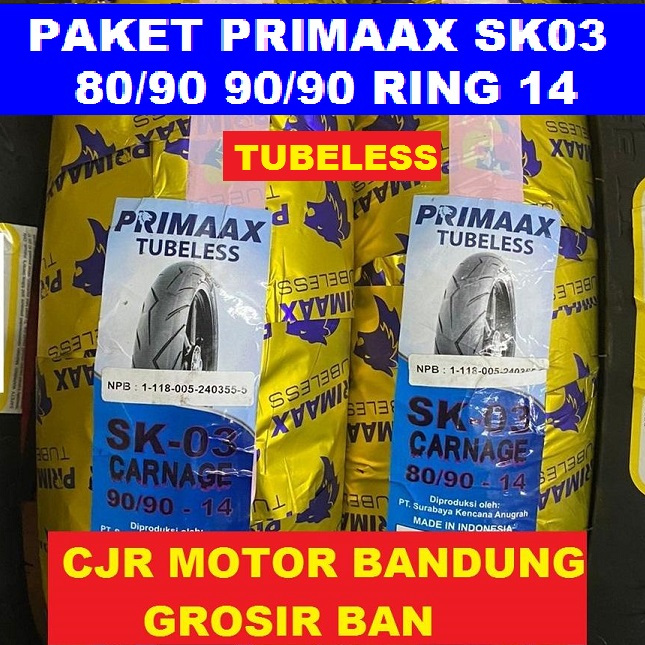 PAKET BAN DONAT PRIMAAX SK 03 PRIMAX SK03 80/90 90/90 RING 14 BAN TUBELESS BASAH KERING MOTOR MATIC 
