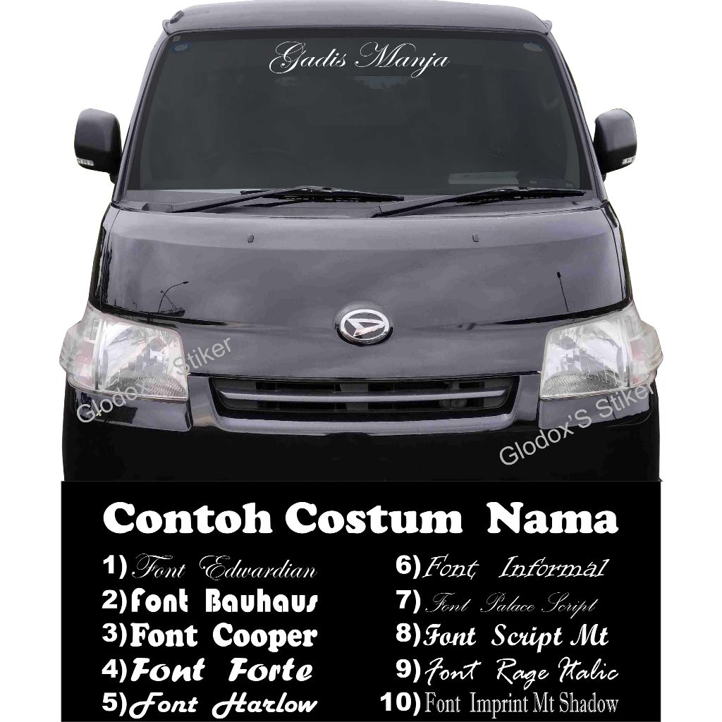 Stiker Costum Nama Kaca Mobil Bahan Vinyl Catting Stiker