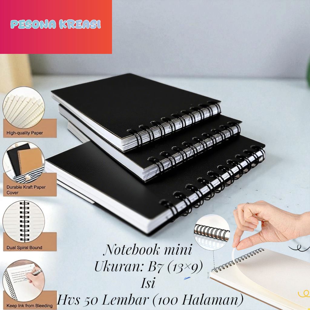 

(Cover Hitam) Buku Saku Catatan Mini Isi 100 Halaman 50 Lembar Ukuran B7 Notebook Memo Kecil