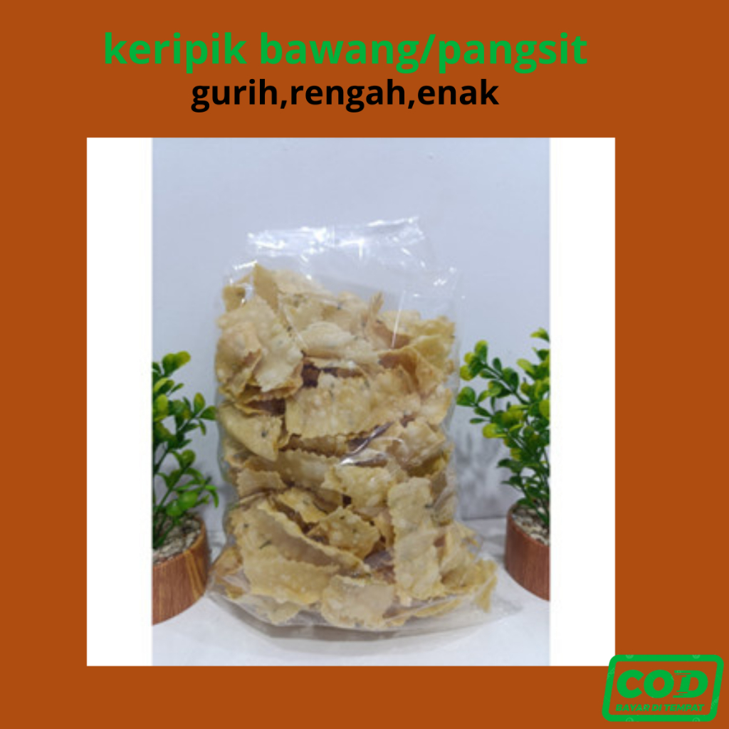 

KERIPIK BAWANG 500 gr / Keripik Pangsit Renyah Gurih dan Nikmat/Cemilan/Makanan