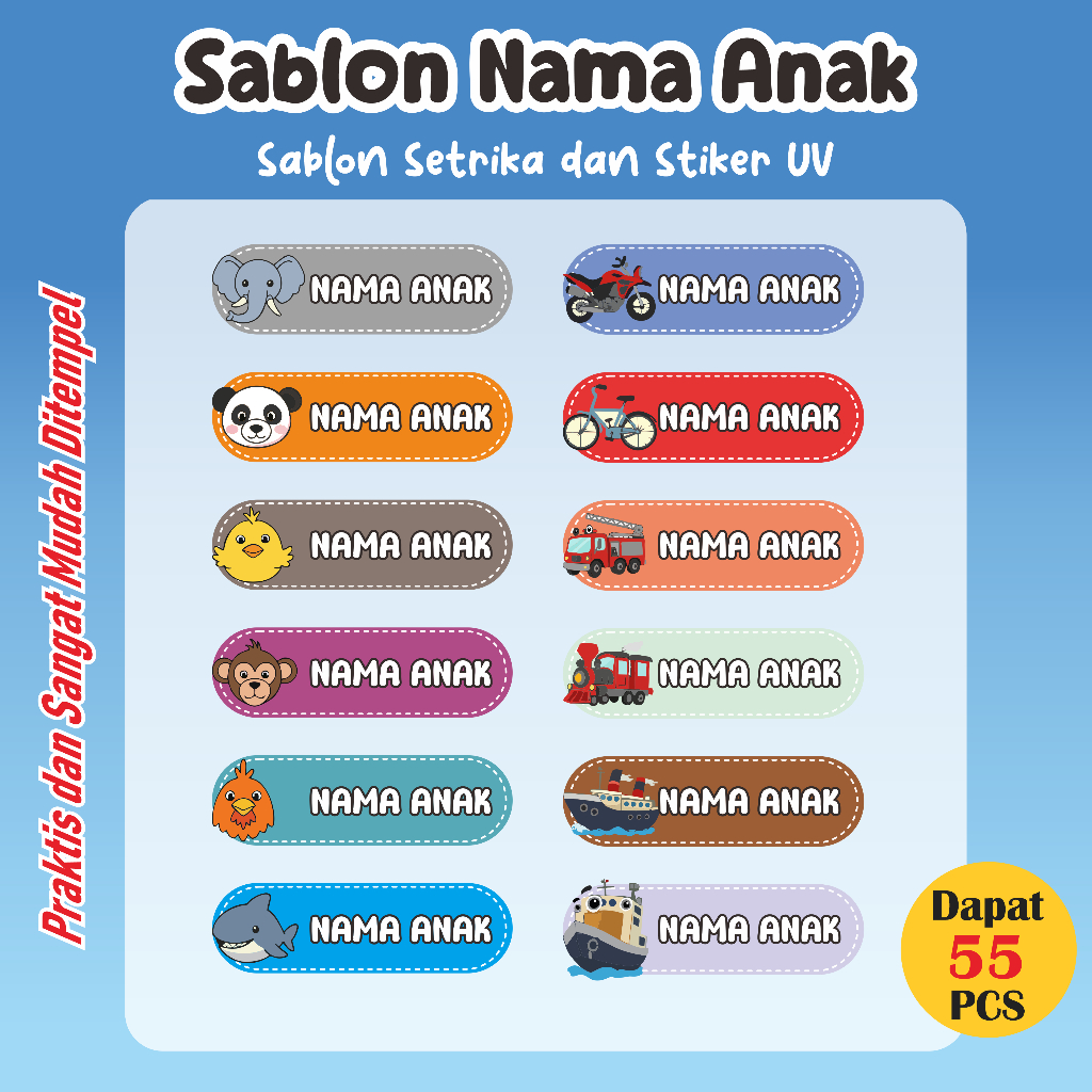 

Stiker Kain Custom 55 PCS Stiker Label Nama Kain Baju Anak Sablon Setrika sticker aesthetic custom