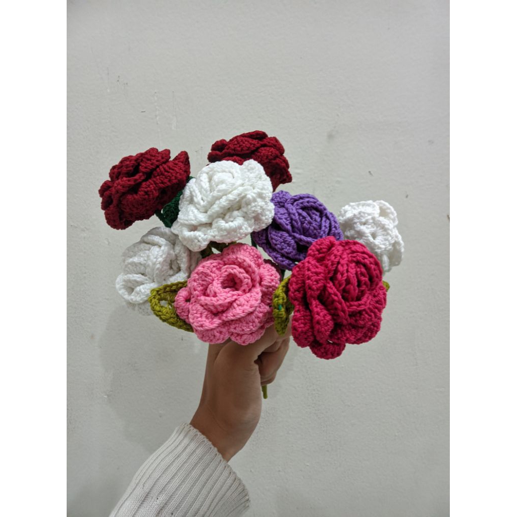 Mawar rajut / Buket mawar / Buket single / Buket Rajut / Buket bunga / buket bunga rajut