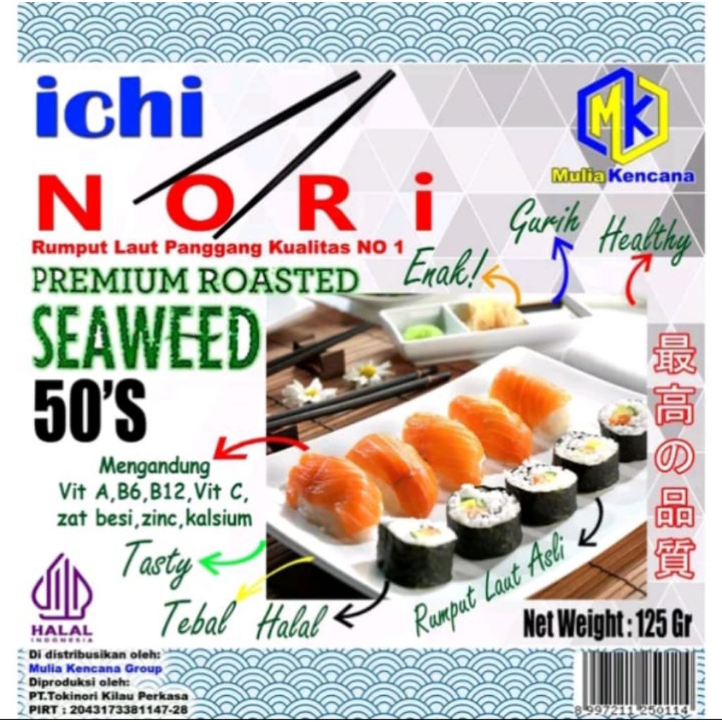 

ICHI NORI SUSHI NORI 50 LEMBAR RUMPUT LAUT DRIED SEAWEED 125 GR